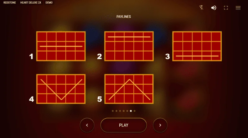 Heart Deluxe 2x – Schema der fünf Gewinnlinien von links nach rechts